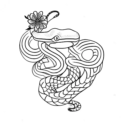 Snake With Flowers Wrapped Around A Dagger Vertical