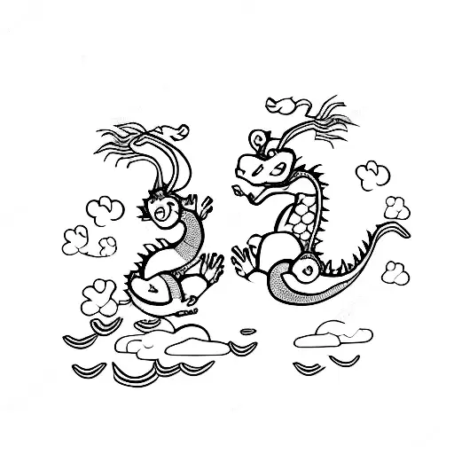 A Dragon And A Panda Playing Together In A Field Of Flowers