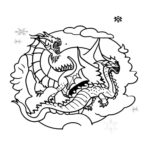 A Fierce Dragon Battling A Rock Monster In A Snowy Landscape