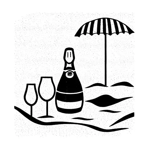 Beach Chair With Bottle Of Prosecco In The Sand Next To It