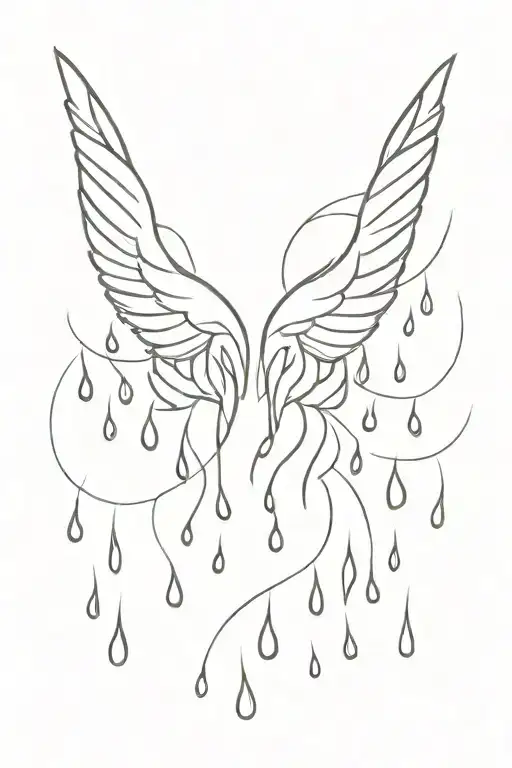 Wings Heaven With Tear Drops Falling