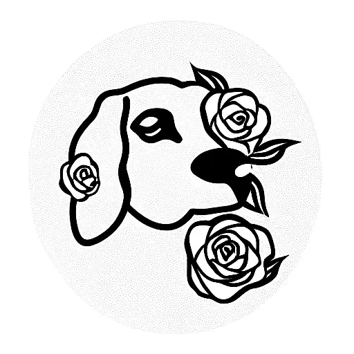 Pointer Breed Dog Face Outline With Roses Around
