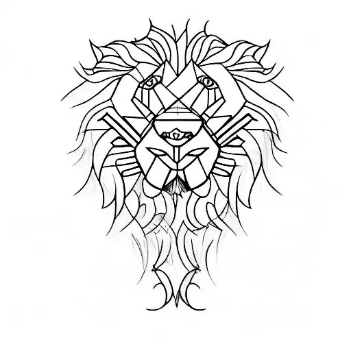 A Single Continuous Line Combining A Minimalistic Lion's And Elephant's Head