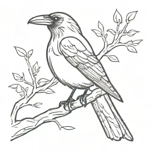 Three-legged Raven Yatagaras On A Branch Representing