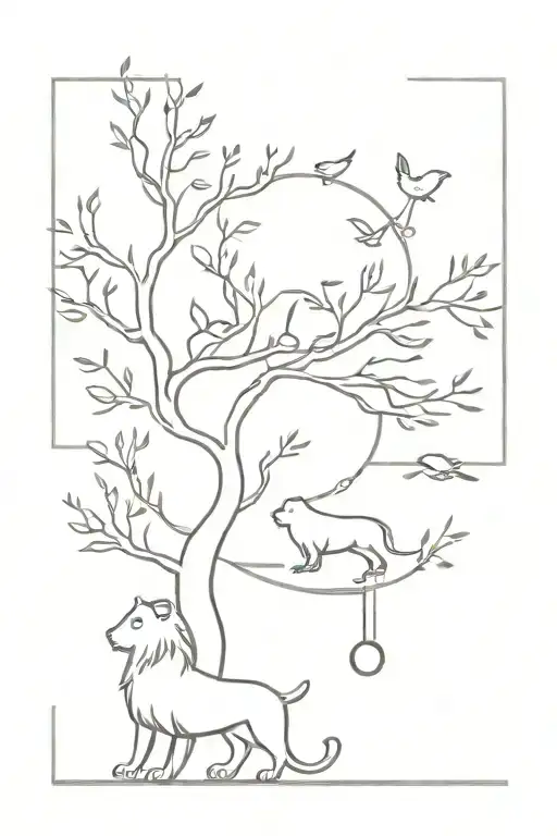 Tree Lion Birds Swing Dog Surrounded