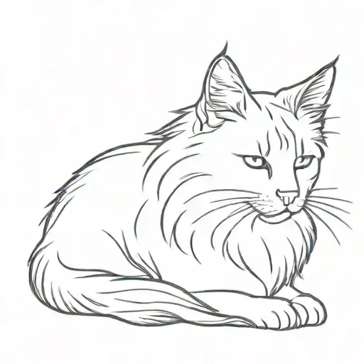 Fine Line Fluffy Cat Profile Outline