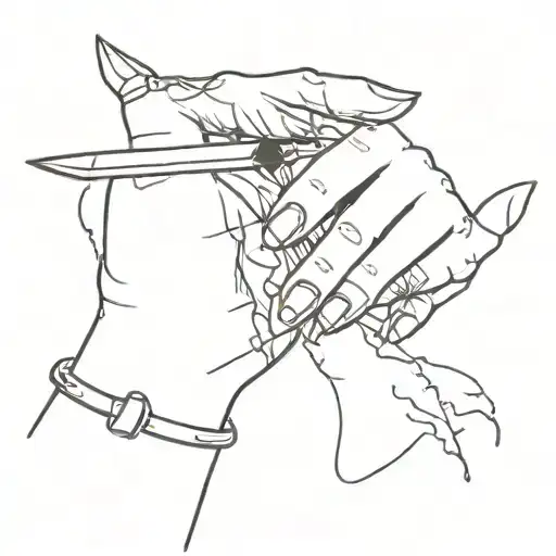 Female Hand With Painted Black Fingernails Stabbing Another Hand With A Dagger