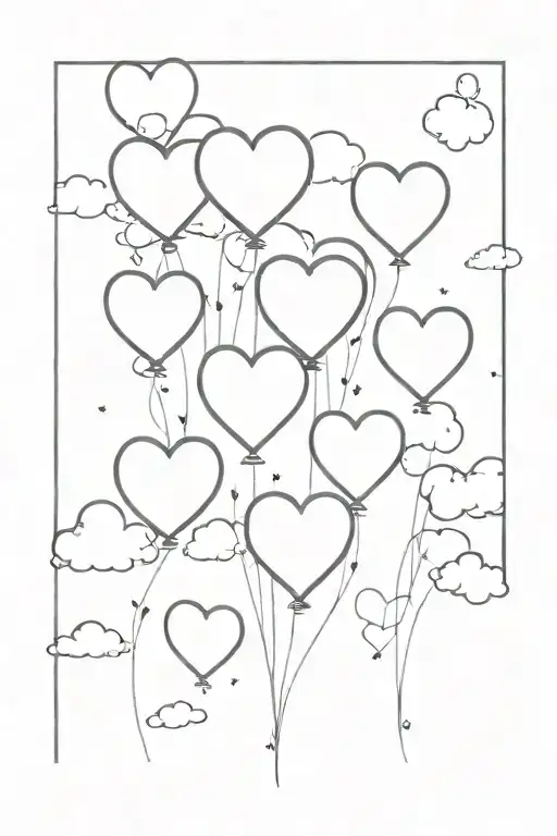 Black And White Heart-shaped Balloons Floating In The Sky