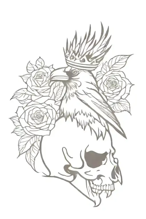 Raven Wearing A Crown With Skull And Blue Roses