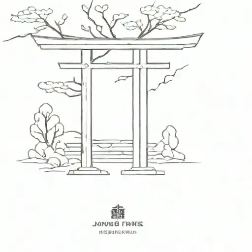 Japanese Tree And Torii Gate