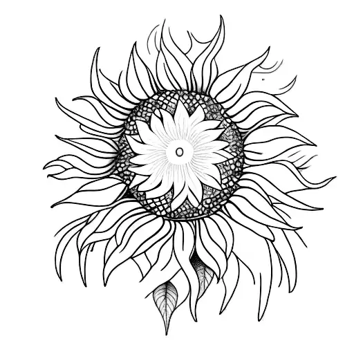 Black And White Sunflower In Pot In Ignorant Tattoo Style