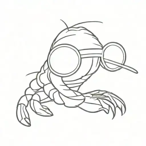 Shrimp Wearing Sunglasses Simple Line Drawing