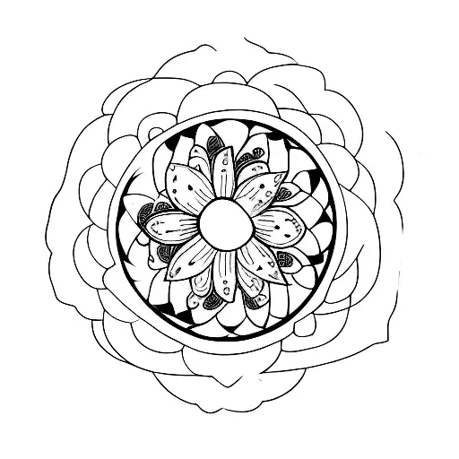 A Minimalist Tattoo Of A Blooming Flower With The Moon As Its Center