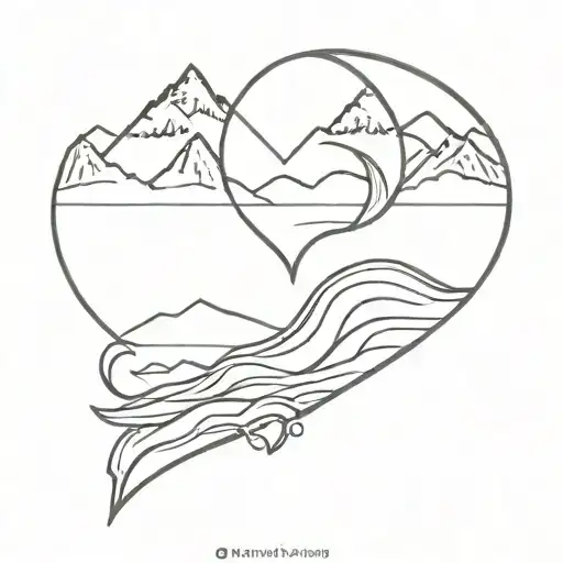 Heart With Mountains And Ocean Wave Crashing No Colo