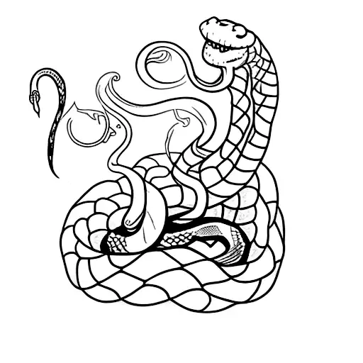 A Small Snake Black Tattoo On The Thigh Combined With A Little Lilith Sign