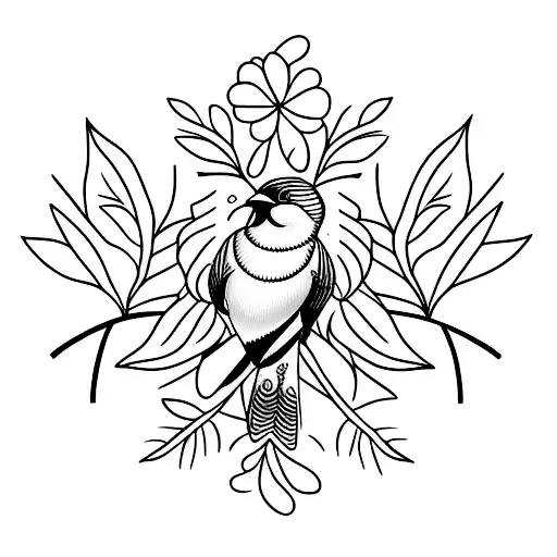 A Minimalist Tattoo Of A Bird Perched On A Flower