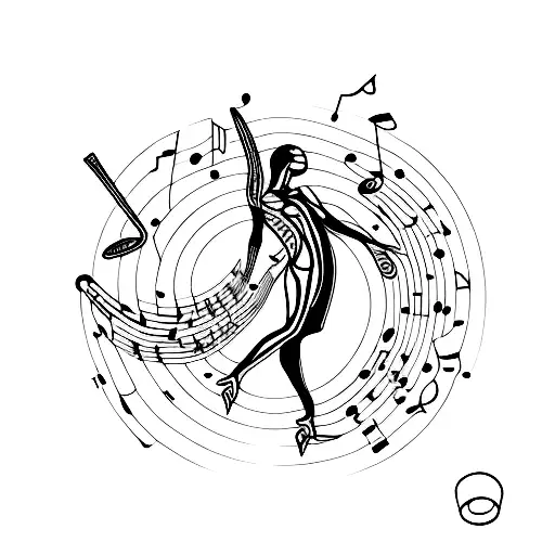 A Dancer Surrounded By Musical Notes And Gaming Symbols