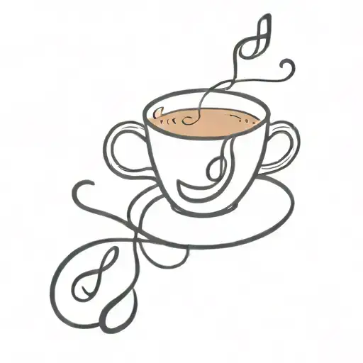 A Minimalist Tattoo Design Featuring A Coffee Cup And Musical Notes Intertwined