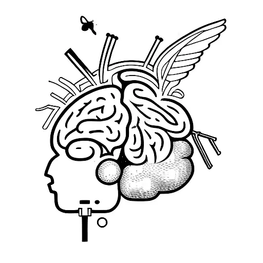 Anatomical Heart And Brain With Nature Coming Out Of It And A Hummingbird