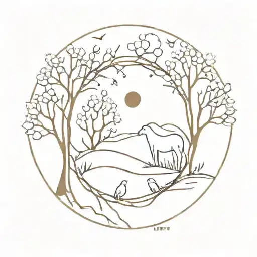 An Abstract Design Incorporating Elements Of Nature And Family Members