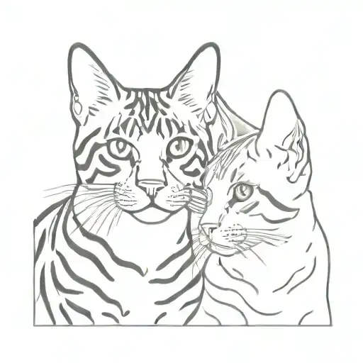 Two Bengal Cat Faces Outline
