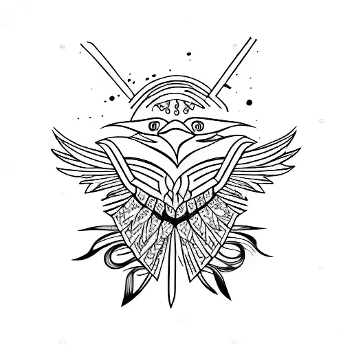 A Raven Perched On A Katana With Nordic Patterns