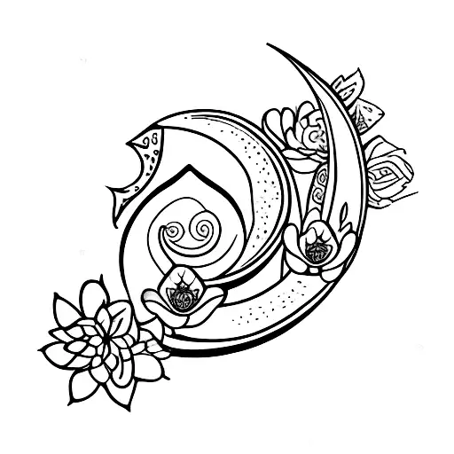 Crescent Moon With Flowers Inside