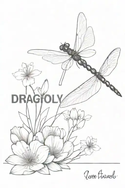Dragonfly With Flowers Underneath With Writing Quote