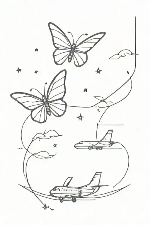 Butterfly And Airplane Flying
