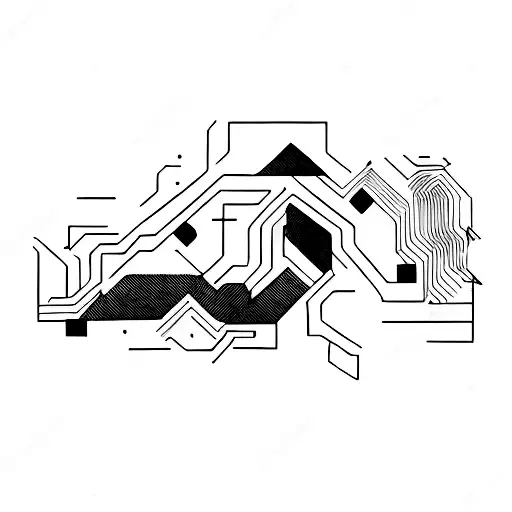 A Minimalist Tattoo Of A Circuit Board Forming The Shape Of A Mountain Range