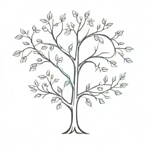 A Minimalist Tattoo Design Of A Family Tree With Each Branch Representing A Family Member