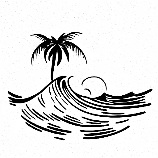 Ocean Wave And Palm Tree