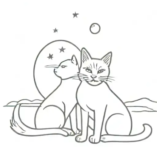 Cat And Dog Under Moon And Sunset Scene