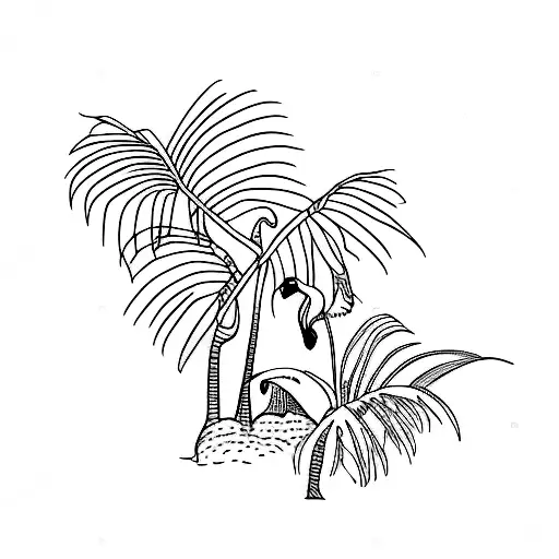 Flamingo And Palm Tree