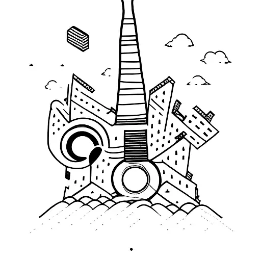 A Minimalist Tattoo Of A Guitar Neck Transforming Into A City Skyline