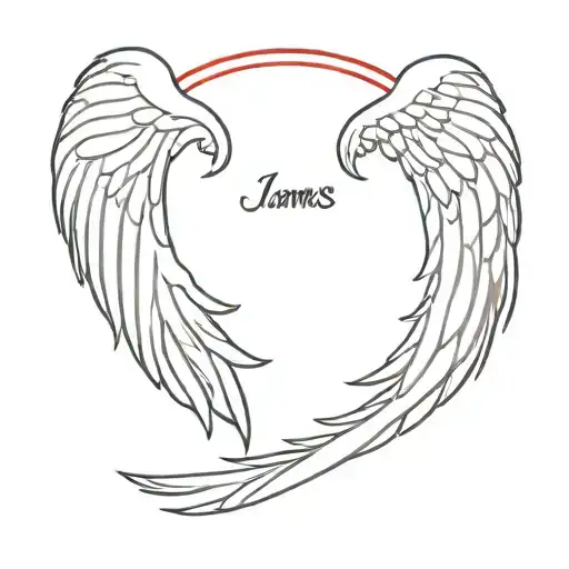 Angel Wings With The Name James In Red Ink