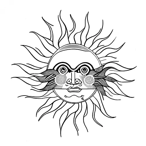 Design A Minimalist Tattoo Showcasing A Stylized Aboriginal Sun Symbol Surrounded By Nature Elements