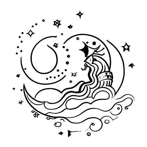 Crescent Moon With A Silhouette Of The Little Prince