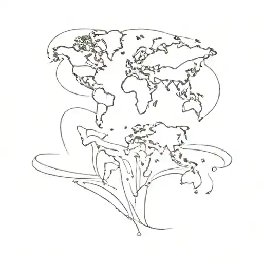 An Abstract Tattoo Of A World Map Made Up Of Beer Bottles And Beach Waves