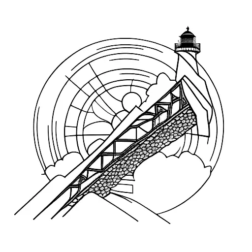 A Fine Line Tattoo Of A Lighthouse With A Sunset