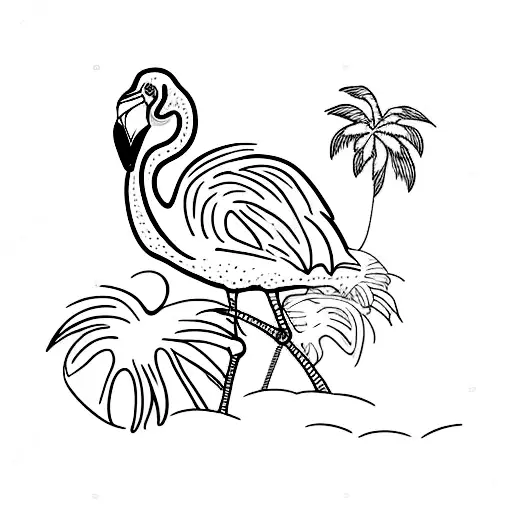 Flamingo And Palm Tree