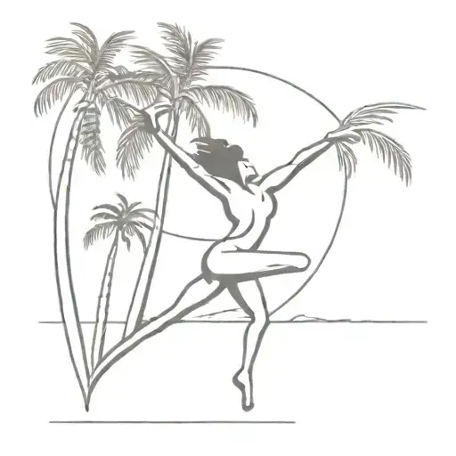 A Minimalist Design Of A Dancing Silhouette With A Palm Tree Backdrop