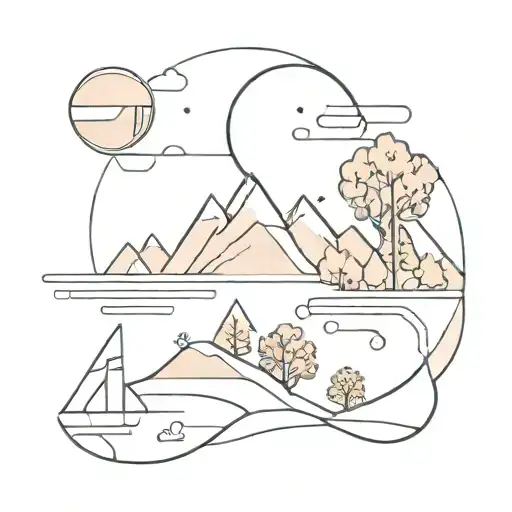 Abstract Landscape With Geometric Shapes Representing Different Aspects Of Life