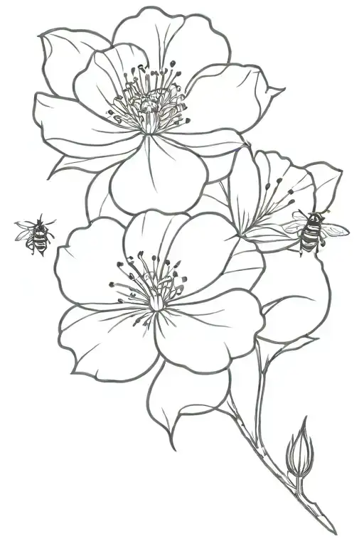 Cosmos Flower With Bee Flying