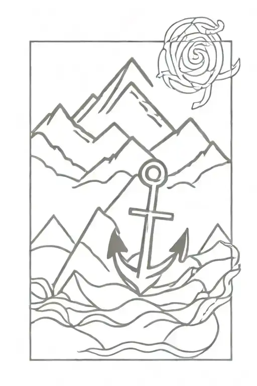 Anchor Surrounded With Mountains And Waves