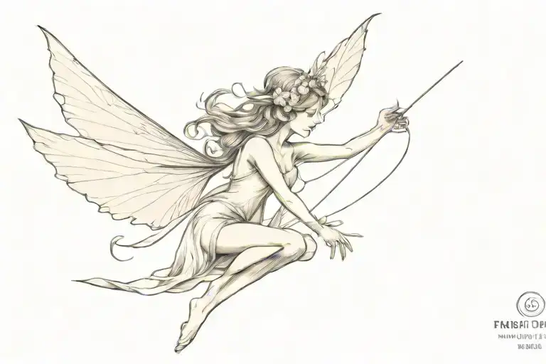 Black And White Fine Line Old Fairy Flying