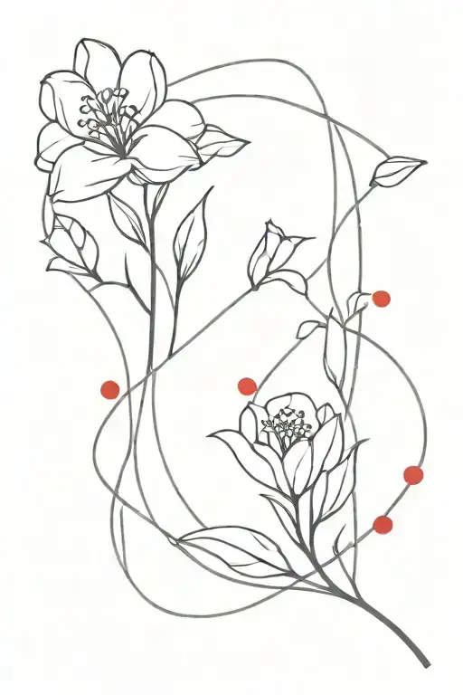 June And July Birth Flower With Red Details Intertwined