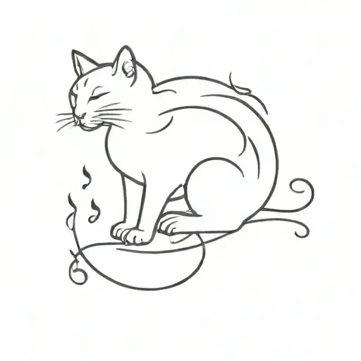 A Minimalist Tattoo Design Of A Cat Playing With Musical Notes