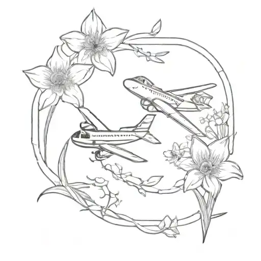 Plane Flying In The Sky Daffodils Younger Brother Sister Bond