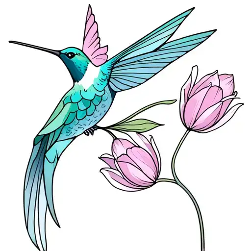 Jewel Tone Hummingbird And Tulips